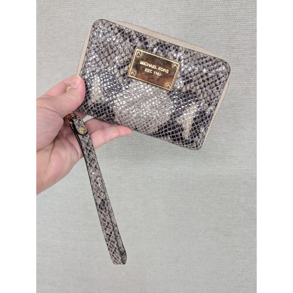 Michael Kors Jet Set Travel Continental Wristlet Wallet Python Leather